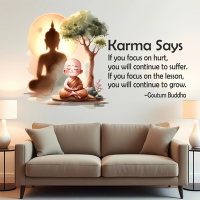 WallBiirds 60 cm Colorful Buddha with Qoutes wall sticker Self Adhesive Sticker(Pack of 1)