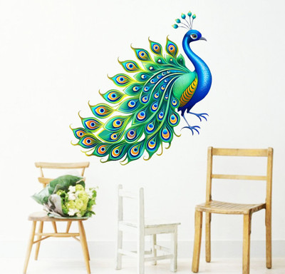 DecorAura 47 cm Peacock Artwork Wall Sticker Self Adhesive Sticker(Pack of 1)