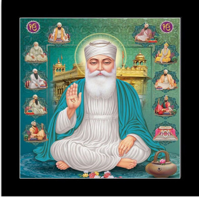 voorkoms 20 cm Guru Nanak Dev Ji Photo Frame Home Décor Wall Décor Puja Room 8x8 Inch Self Adhesive Sticker(Pack of 1)