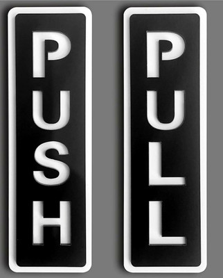 Diventra 6 inch Push Pull Black White Glass Door Acrylic Self Adhesive Sticker(Pack of 2)