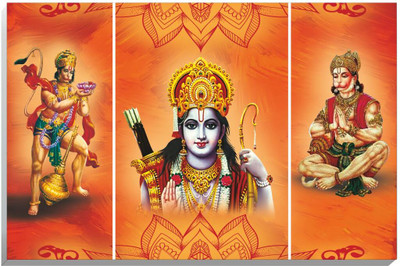 voorkoms 18 inch Lord Ram And Hanuman Wall Art Divine Hindu God Wall Frame For Home Self Adhesive Sticker(Pack of 1)