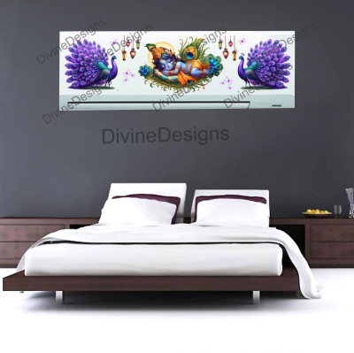 DivineDesigns 23 cm Shree Krishna Peacock AC Sticker Self Adhesive Sticker(Pack of 1)