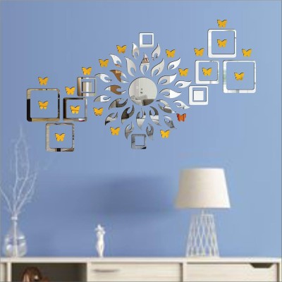 HAPPINY 45 cm Sun (24 Flames) 12 Square Silver & 20 Butterfly Golden, Acrylic Mirror Stickers Self Adhesive Sticker(Pack of 1)
