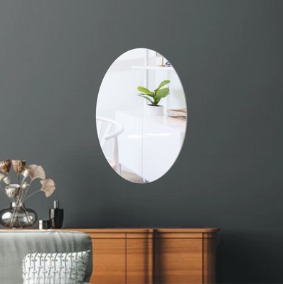 Abarro 30 cm Oval Shaped Silver Mirror Sticker Self Adhesive Mirror Sticker Self Adhesive Sticker(Pack of 1)