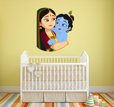 MIIKOR 50 cm Yasodha with little Krishna | Non-Reusable Sticker Self Adhesive Sticker(Pack of 1)