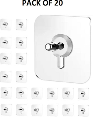 Shreejee Pack of 20 Adhesive Hooks, Detachable Self Adhesive Wall Screw Hooks Hook 20(Pack of 20)