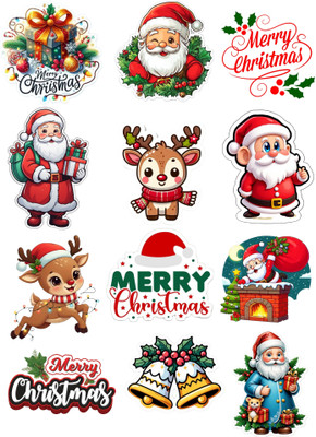 Printlive 5 cm Merry Christmas Decorative Stickers Self Adhesive Sticker(Pack of 12)