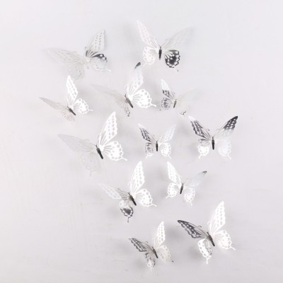JAAMSO ROYALS 13 cm Silver3D Butterefly Self Adhesive Wall Sticker ( Set of 12 , Pack of 1 ) Self Adhesive Sticker(Pack of 12)
