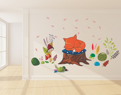 WALLARSH 140 cm Tree With Cute Cat And Leafs Self Adhesive Sticker(Pack of 1)
