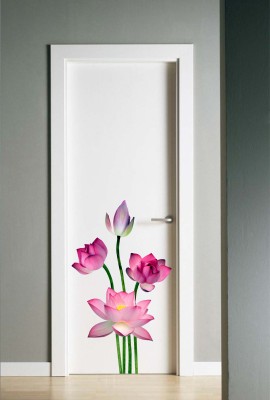 SAI DESIGNS 99 cm lotus door design(41x72) Self Adhesive Sticker(Pack of 1)