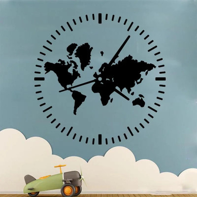 SnappyVinyl 56 cm Large Clock World Map Trave Self Adhesive Sticker(Pack of 1)