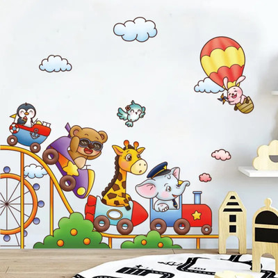 JAAMSO ROYALS 50 cm New Design Cartoon Animal Train PVC Wall Sticker (50CM x 70 CM) Self Adhesive Sticker(Pack of 1)