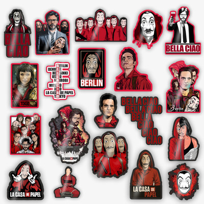 STICK STORE 2.8 inch Money Heist Sticker | Bella Ciao Red Jumpsuit Mask Characters Collection Self Adhesive Sticker(Pack of 20)