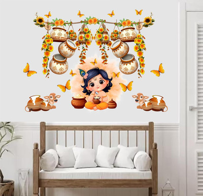 DREAM DECALS 77 cm Bal Krishna Wall Sticker with Multi Colour Size - 77 cm X 60 cm Self Adhesive Sticker(Pack of 1)