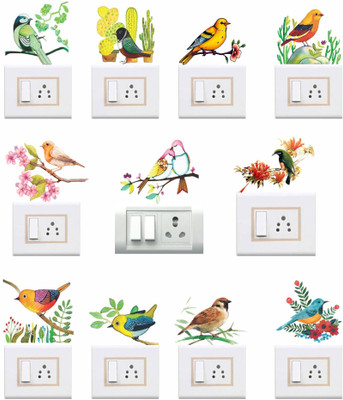 Stikor 30.5 cm Birds & Branches Painting Art 11 Pcs Switch Board Wall PVC Vinyl Removable Sticker(Pack of 11)