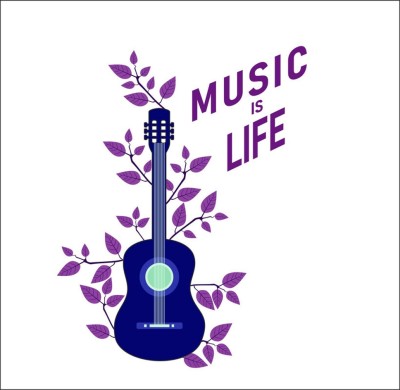 Sahaj Décor 18 inch Music is Life Guitar Wall Sticker|For Livingroom Home Décor Size 18x23 inch Self Adhesive Sticker(Pack of 1)