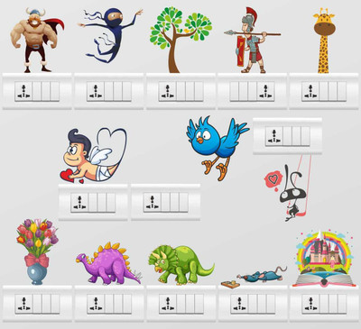 ZEN TREK 45 cm Dinos,Ninja And Kids Combo Switch Board Decals Self Adhesive Sticker(Pack of 1)