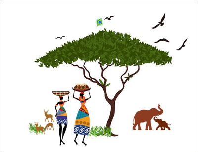 Vijaya enterprises 91 cm Tribal ladies with animals sticker size (91x76 cm) Self Adhesive Sticker(Pack of 1)