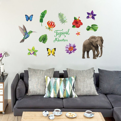 SmartWindow 50 cm Elephant and Flower Decorative Self Adhesive Vinyl Wall Sticker (50 CM X 70 CM) Self Adhesive Sticker(Pack of 1)