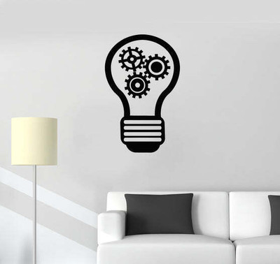 SnappyVinyl 27 cm Light Bulb Idea Gears Self Adhesive Sticker(Pack of 1)