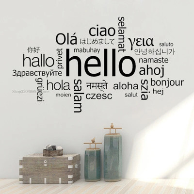 SnappyVinyl 32 cm Creative Hello In Different Languages Self Adhesive Sticker(Pack of 1)
