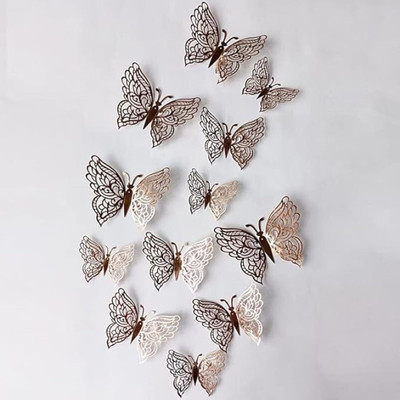 Flipkart SmartBuy 13 cm Rose Gold 3D Butterfly Kids Room Décor Wall Sticker (13 CM X 13 CM , Pack of 12) Self Adhesive Sticker(Pack of 1)