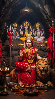 swaroopa 16.5 inch Ambe mata Durga mata sticker Self Adhesive Sticker(Pack of 1)