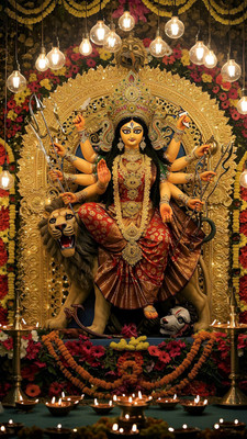 swaroopa 16.5 inch Amba Mata Durga Mata sticker Self Adhesive Sticker(Pack of 1)