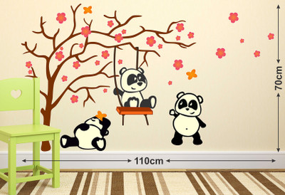 LANSTICK 91.44 cm PANDAS IN TREE WALL STICKER Self Adhesive Sticker(Pack of 1)