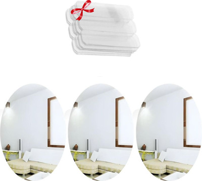 KASHTABHAN 30 cm Oval Peel Shape Magic Mirror Sticker – for Home & Bathroom Décor Double-sided Sticker(Pack of 3)