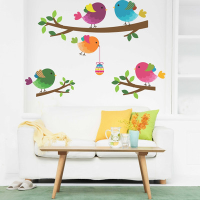 Flipkart SmartBuy 70 cm Colourful Bird In Branch|Love Birds|Removeble Sticker Self Adhesive Sticker(Pack of 1)