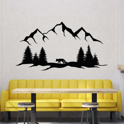 SnappyVinyl 27 cm Horizontal Mountain Landscape With Fir Trees Self Adhesive Sticker(Pack of 1)