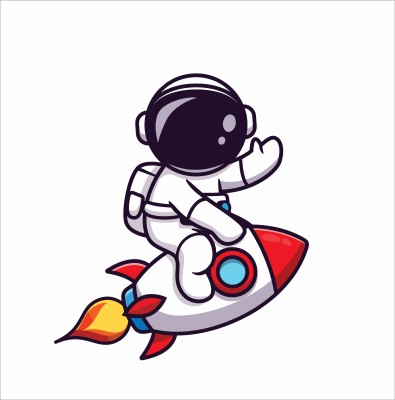 Wallzone 48 cm Cute Astronaut Riding Rocket Cartoon|Graphic&Art|Creative|Self Adhesive Removable Sticker(Pack of 1)