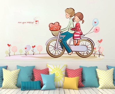 LANSTICK 45 cm Cute couple circle riding wallsticker Self Adhesive Sticker(Pack of 1)