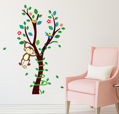 Littlebuds 90 cm Monkey On Tree Removable Sticker(Pack of 1)