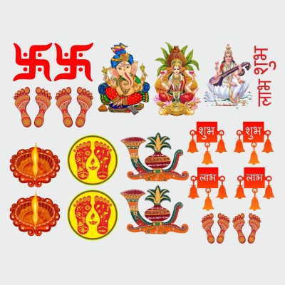 Decor Villa 15 inch Diwali pooja sticker Festivals & Occasions Diwali Special Removable Sticker(Pack of 1)