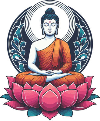 CreativeEdge 55 cm Sitting buddha crossed legs with lotus flower Self Adhesive Sticker(Pack of 1)