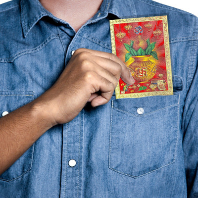 HAWAI 3.5 inch 24k Gold Plated Small Size Subh Swastik Kalash Decoration Use (8.5x6cm) Self Adhesive Sticker(Pack of 1)