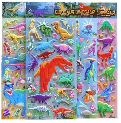 Cots and Cuddles 8.6 inch 3D Puffy Stickers 4pc for Scrap Book Decoration (Dinosaur) Non-Reusable Sticker(Pack of 4)