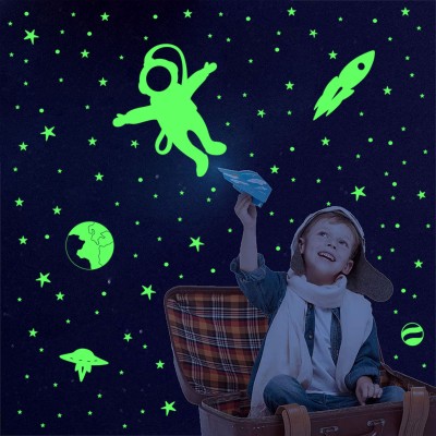 DreamKraft 25 cm Flying Astronaut and Rocket Glow in The Dark Self Adhesive Sticker(Pack of 1)