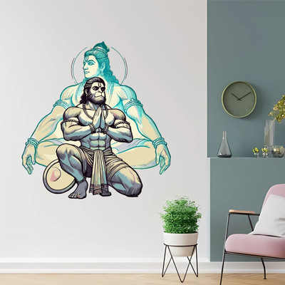 WallBiirds 60 cm Hanuman with shiva colorful wall srticker Self Adhesive Sticker(Pack of 1)