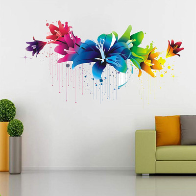 Volxo 60 cm Beautiful Flowers Wall Stickers 90Cm X 60Cm | Wall Sticker Self Adhesive Sticker(Pack of 1)