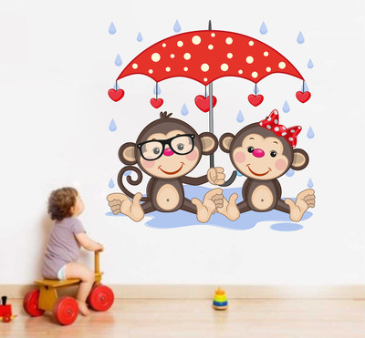 DECORSCART 60 inch Monkey | Non - Reuseable Sticker Self Adhesive Sticker(Pack of 1)
