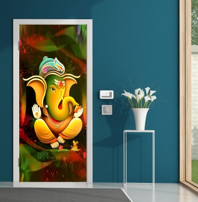 We Kreate 36 inch 3D Door wallpaper Ganesh Self Adhesive Sticker(Pack of 1)