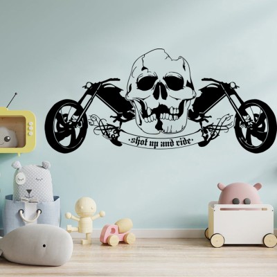 Xskin 100 cm Shut Up And Ride Motorcycle Skull, Decorative Wall Sticker Wall Decoration Self Adhesive Sticker(Pack of 1)