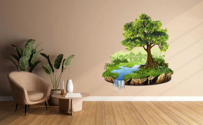 Sahaj Décor 56 cm Green Forest With River Magnetic Sticker(Pack of 1)