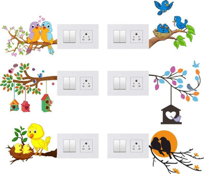 crystalsign 15 cm Sticker of birds, House next and love birds for your home switch board Self Adhesive Sticker(Pack of 1)