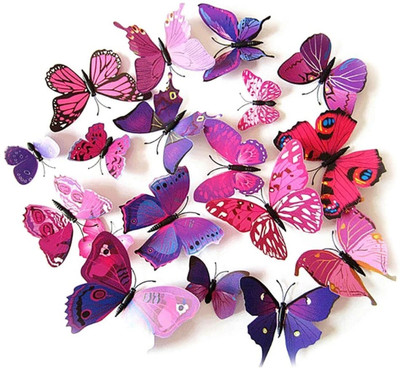 JAAMSO ROYALS 90 cm Designer Purple Colour 3D Butterflies Home Décor Self Adhesive Peel And Stick Wall Sticker ( Purple, Set of 12 pcs) Self Adhesive Sticker(Pack of 12)