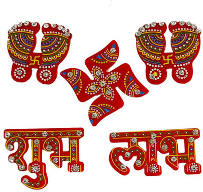 DIACRAFT 5 cm Stickers (Shubh Labh, Charan & Swastik) Removable Sticker(Pack of 3)