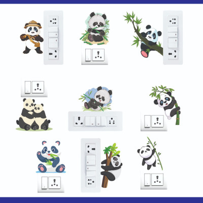Stikor 30.5 cm Cute Panda Switch Board Sticker 9 Set Self Adhesive Sticker(Pack of 9)